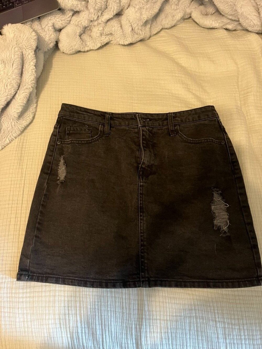 Distressed Denim Black Jean Skirt- Size 10